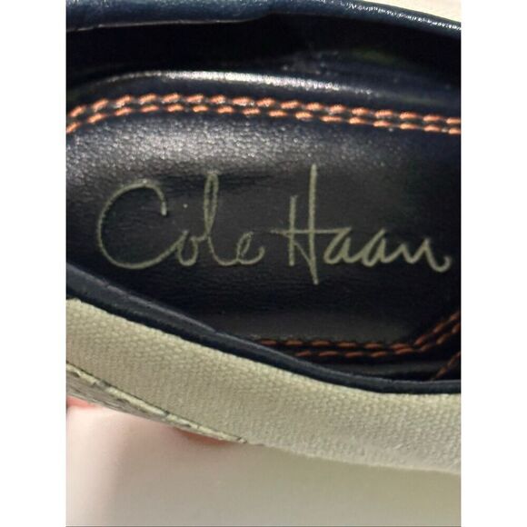 Cole Haan Canvas and Leather Lace-up Wedge Shoes Off-white & Blue | Women Size 6 - Picture 9 of 16